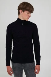 Indicode Troyer IDBanjamon Strickpullover mit Troyerkragen Dunkelblau/Schwarz/Hellblau