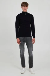 Indicode Troyer IDBanjamon Strickpullover mit Troyerkragen Dunkelblau/Schwarz/Hellblau