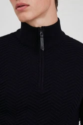Indicode Troyer IDBanjamon Strickpullover mit Troyerkragen Dunkelblau/Schwarz/Hellblau
