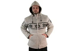 KUNST UND MAGIE Kapuzenstrickjacke Snowboard Nordisch Beige/Creme/Lila