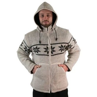 KUNST UND MAGIE Kapuzenstrickjacke Snowboard Nordisch Beige/Creme/Lila