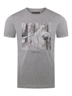 riverso T-Shirt Herren Fotoprintshirt RIVCharly Regular Fit Grau/Hellgrau