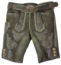 Trachtenlederhose Ammersee mit Grtel - Antik Smoke, Kurze Herren Lederhose