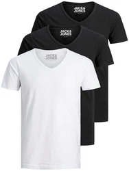 Jack & Jones T-Shirt Basic V-Neck Schwarz/Weiß/Creme