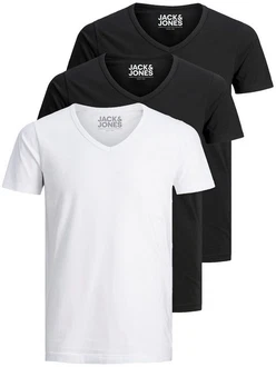 Jack & Jones T-Shirt Basic V-Neck Schwarz/Weiß/Creme
