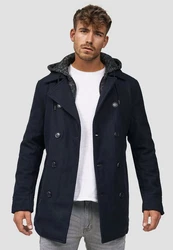 Indicode Herren Cliff Kurzmantel mit Stehkragen Mantel Dunkelblau/Hellblau