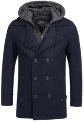 Indicode Herren Cliff Kurzmantel mit Stehkragen Mantel Dunkelblau/Hellblau