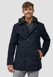 Indicode Herren Cliff Kurzmantel mit Stehkragen Mantel Dunkelblau/Hellblau