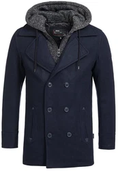 Indicode Herren Cliff Kurzmantel mit Stehkragen Mantel Dunkelblau/Hellblau