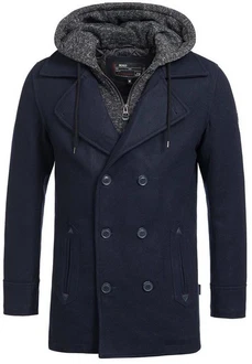 Indicode Herren Cliff Kurzmantel mit Stehkragen Mantel Dunkelblau/Hellblau