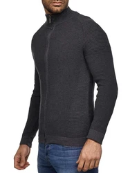 Tazzio Strickjacke Biker-Look Dunkelgrau/Grau/Dunkelblau/Schwarz