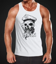 Neverless Tanktop Herren Moin Kapitän Totenkopf Anker Bart Hamburg Dunkelblau/Weiß/Dunkelrot/Beige/Rot/Braun