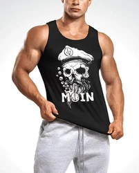 Neverless Tanktop Herren Moin Kapitän Totenkopf Anker Bart Hamburg Schwarz/Beige/Braun