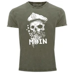 Neverless Print-Shirt Herren Vintage Shirt Moin Kapitän Totenkopf Anker Bart Hamburg Dunkelgrün/Grün
