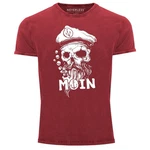 Neverless Print-Shirt Herren Vintage Shirt Moin Kapitän Totenkopf Anker Bart Hamburg Dunkelrot/Rot/Bordeaux