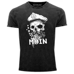 Neverless Print-Shirt Herren Vintage Shirt Moin Kapitän Totenkopf Anker Bart Hamburg Schwarz/Dunkelgrau/Grau