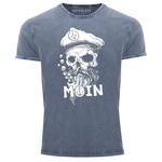 Neverless Print-Shirt Herren Vintage Shirt Moin Kapitän Totenkopf Anker Bart Hamburg Hellblau/Dunkelblau/Grau/Blau