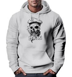 Neverless Hoodie Moin Kapitän Totenkopf Anker Bart Hamburg Print Herren Grau/Hellgrau