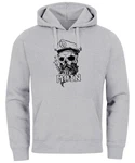 Neverless Hoodie Moin Kapitän Totenkopf Anker Bart Hamburg Print Herren Grau/Hellgrau