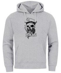 Neverless Hoodie Moin Kapitän Totenkopf Anker Bart Hamburg Print Herren Grau/Hellgrau