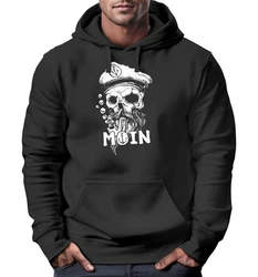 Neverless Hoodie Moin Kapitän Totenkopf Anker Bart Hamburg Print Herren Beige/Schwarz