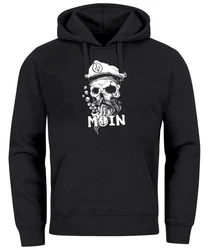 Neverless Hoodie Moin Kapitän Totenkopf Anker Bart Hamburg Print Herren Beige/Schwarz