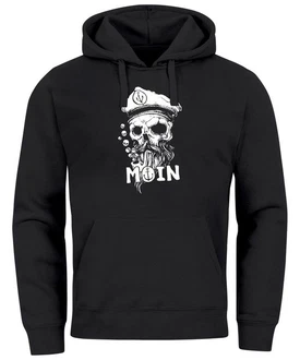 Neverless Hoodie Moin Kapitän Totenkopf Anker Bart Hamburg Print Herren Beige/Schwarz