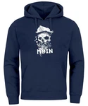 Neverless Hoodie Moin Kapitän Totenkopf Anker Bart Hamburg Print Herren Dunkelblau/Hellblau/Beige