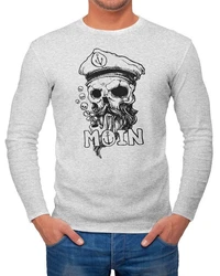 Neverless Longsleeve Herren Moin Kapitän Totenkopf Anker Bart Hamburg Langarm-Shirt Dunkelblau/Beige/Khaki/Grau