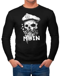 Neverless Longsleeve Herren Moin Kapitän Totenkopf Anker Bart Hamburg Langarm-Shirt Braun/Schwarz/Dunkelblau/Beige