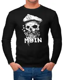 Longsleeve Herren Longsleeve Moin Kapitn Totenkopf Anker Bart Hamburg Langarm-Shirt Fashion Streetstyle mit Print