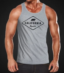 Neverless Tanktop Herren Tank-Top California Republic Bear Badge Hellblau/Dunkelgrau/Grau/Braun/Dunkelrot/Rot