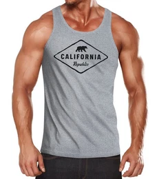 Tanktop Herren Tank-Top California Republic Bear Badge Br Sunshine State USA Muskelshirt Muscle Shirt mit Print