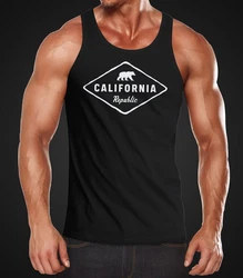 Neverless Tanktop Herren Tank-Top California Republic Bear Badge Schwarz/Braun/Rot/Grau/Dunkelrot