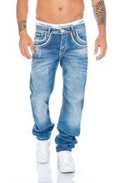 Regular-fit-Jeans Herren Jeans Hose mit weien Applikationen Jeans mit weien Applikationen