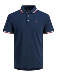 Jack & Jones Poloshirt Fit Polo Shirt JJEPAULOS Sommer Hemd Pique (1-tlg) (3615) Dunkelblau
