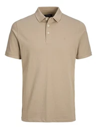Poloshirt Polo Shirt JJEPAULOS Sommer Hemd Kragen Pique Cotton (1-tlg) 3613 in Beige