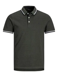 Poloshirt Polo Shirt JJEPAULOS Sommer Hemd Kragen Pique Cotton (1-tlg) 3613 in Dunkelgrn