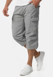 Indicode Herren Nicolas Check 3/4 Cargo Shorts Grau/Hellgrau/Khaki