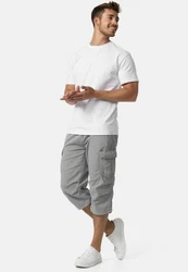 Indicode Herren Nicolas Check 3/4 Cargo Shorts Grau/Hellgrau/Khaki