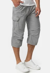 Indicode Herren Nicolas Check 3/4 Cargo Shorts Grau/Hellgrau/Khaki
