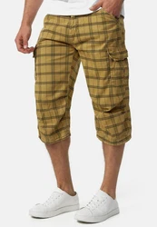 Indicode Herren Nicolas Check 3/4 Cargo Shorts Dunkelgrün/Khaki/Braun/Beige