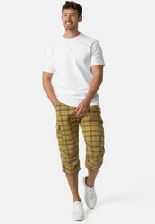Indicode Herren Nicolas Check 3/4 Cargo Shorts Dunkelgrün/Khaki/Braun/Beige