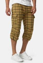 Indicode Herren Nicolas Check 3/4 Cargo Shorts Dunkelgrün/Khaki/Braun/Beige