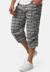 Indicode Herren Nicolas Check 3/4 Cargo Shorts Hellgrau/Dunkelgrau/Grau/Schwarz/Gelb
