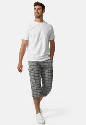 Indicode Herren Nicolas Check 3/4 Cargo Shorts Hellgrau/Dunkelgrau/Grau/Schwarz/Gelb