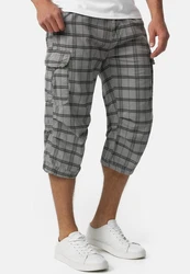 Indicode Herren Nicolas Check 3/4 Cargo Shorts Hellgrau/Dunkelgrau/Grau/Schwarz/Gelb