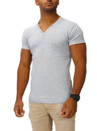 T-Shirt SMALL BUTTON (1-tlg) in stylischem Slim Fit, Kurzarm Druckknopf