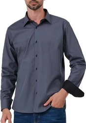 JEEL Langarmhemd Herren Hemd Slim Fit Dunkelblau/Grau/Blau