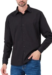 JEEL Langarmhemd Herren Hemd Slim Fit Schwarz/Hellblau